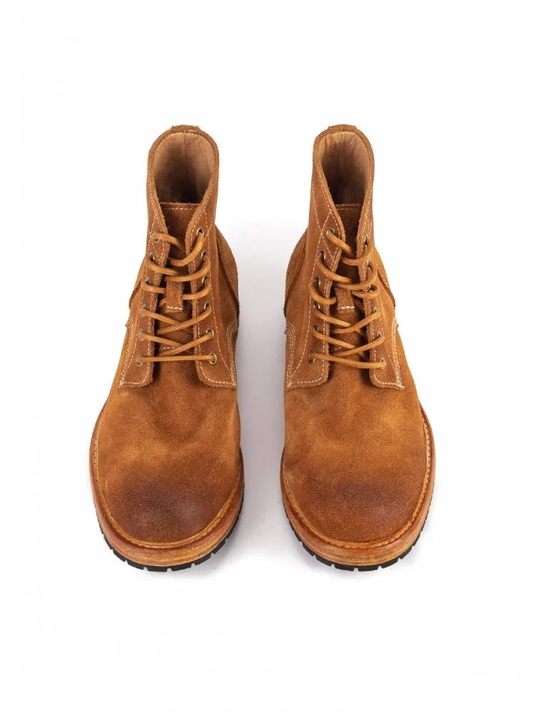 Handmade Mens Retro Real Suede Leather Mid Heel Shoes Work Lace Up Thick Platform Wear Resistant Boots