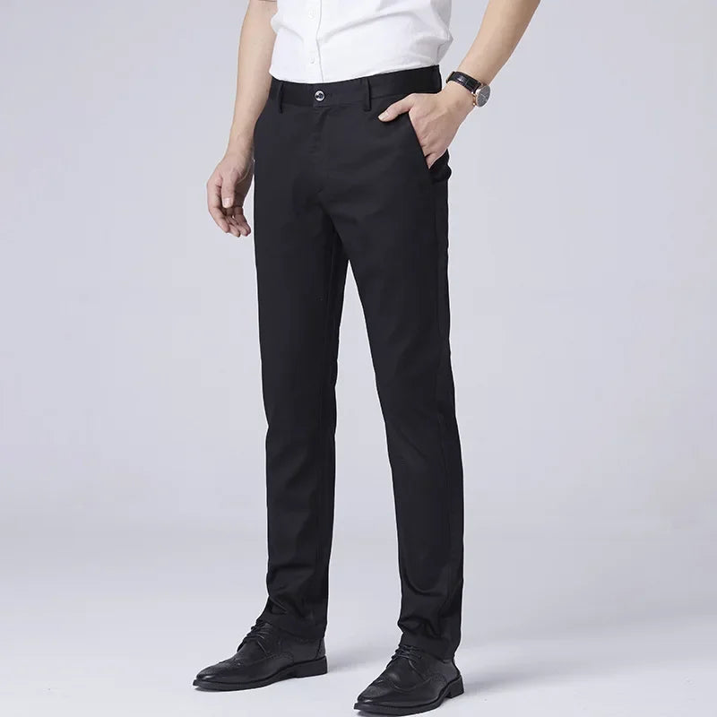 Summer Men's Casual Trousers Size Thin Pants for Male Straight Tube Slim Fit Solid Color Trouser