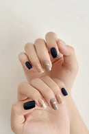 24pcs Short Square Press on Nails Gradient Glitter Gold Edge Nails Heart French Nail Art Rhinestone Nails