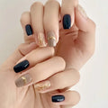 24pcs Short Square Press on Nails Gradient Glitter Gold Edge Nails Heart French Nail Art Rhinestone Nails