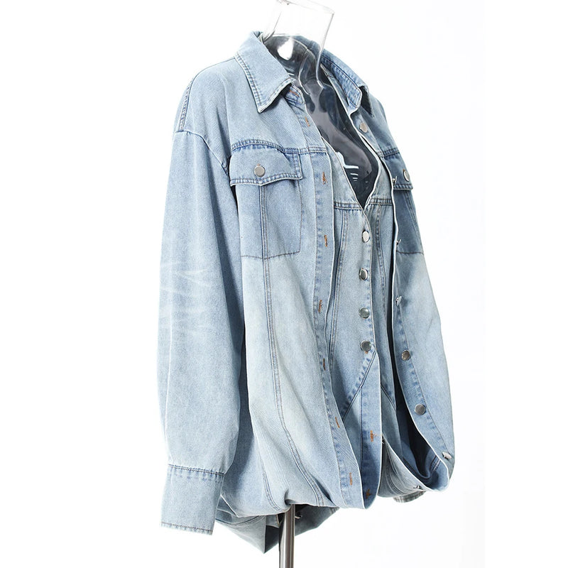 Designer Loose Chic Jackets For Women Lapel Patchwork Pockets Coats Female
