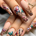 Stick-on Nails Finger Nail Tips Multicolor Butterfly Fake Nails Press on Nails for Girls