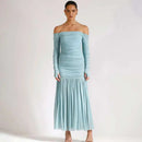 Summer Temperament One Shoulder Strapless Long Skirt Backless Pleated Slim Fit Dress for Women Women