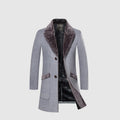 Winter Men's Long Woolen Coat Fur Collar Warm Wool Coats Male Solid Color Slim Casual Windbreaker Jacket