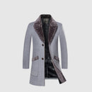 Winter Men's Long Woolen Coat Fur Collar Warm Wool Coats Male Solid Color Slim Casual Windbreaker Jacket