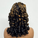 Lace Closure Loose Bouncy Wave Wavy Curly Human Hair Wig for Black Women Highlight Color