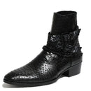 British Black Chains Alligator Leather Cross Strap Buckle Man Boots Gentleman Dress Shoes Pointed To Male Chelsea Boots