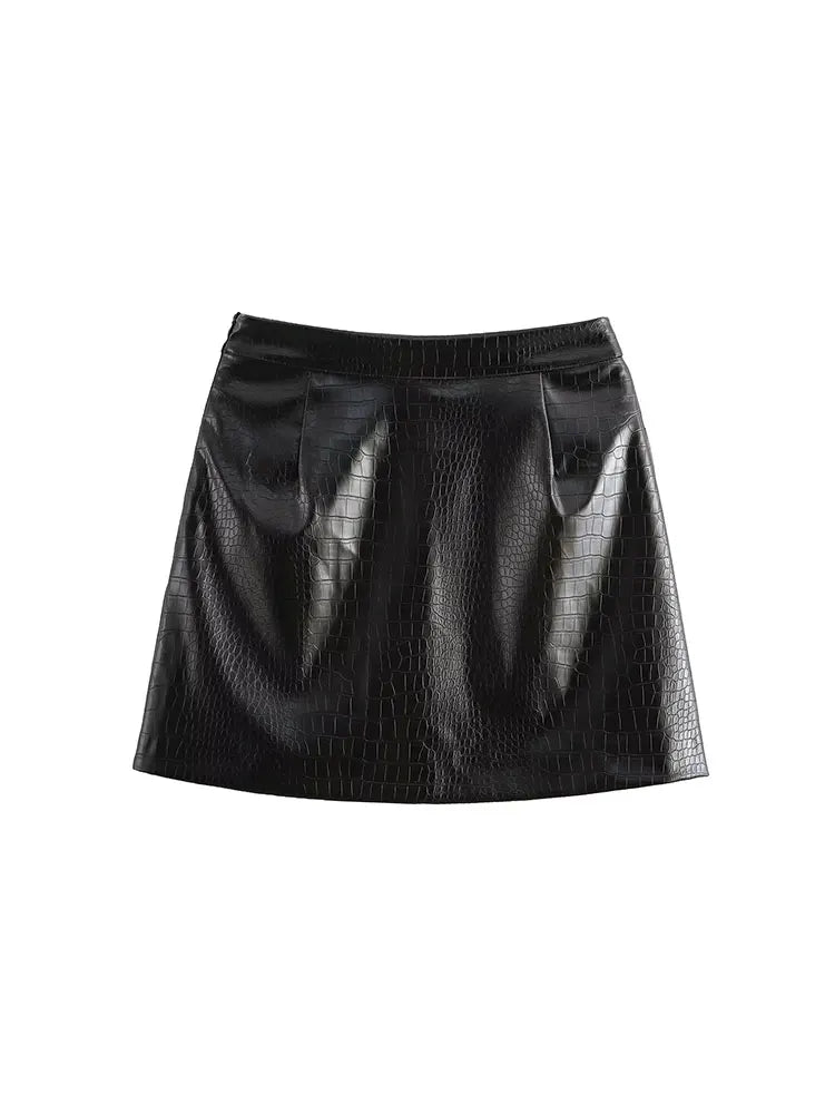 Winter Woman Artificial Leather Mini Skirt Pocket Skirts For Women Streetwear Casual Short Skirts
