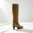 Women Boot Brown Retro Pointed-Toe Knight High Long Boots Kitten Heel Winter Women Boots