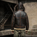 Men Shearling Jacket Hooded Sheepskin Coat Thick Warm Winter Pilot Jacket