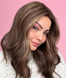 Dark Brown Blonde Highlighted Short Curly Wig Fibers Natural Hair Lace Front Wig for Daily