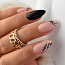 Simple Stick on Nails Colorful Lines with Golden Steel Beads Fake Nails for Women Wearable Almond False Nails Tools