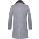 Winter Men's Long Woolen Coat Fur Collar Warm Wool Coats Male Casual Windbreaker Jacket