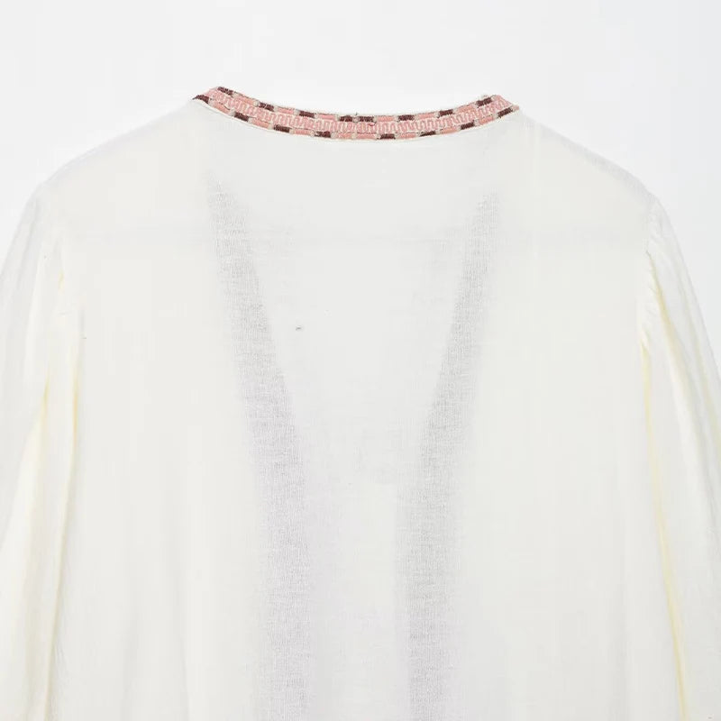 Women Embroidery Single Breasted Blouse Female Chic Lady Shirts