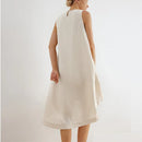 Linen Elegant Party Dresses For Women Casual Sleeveless Asymmetric Back Button Women Summer Dress Boho Dress