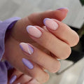 24Pcs Wave Pattern Designs Nails Tips Art Short Oval Sweet Simple Stripe Reusable Nail Stickers Full Cover Press Ons