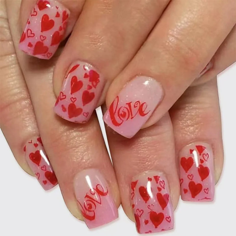 Nail Gradient Glitter Design Fake Nail Tips Ins Artificial Wearable Valentine’s Day Press on Nails