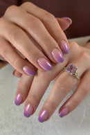 Glitter Purple Gradient French Simple Short Round Nails Glossy Detachable Finished False Nails Press on Nails