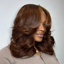 Brown 180 Density Short Bob Human Hair Wigs Transparent Chocolate Brown Body Wave 13x4 Full Lace