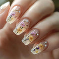 24pcs Wearable False Nails Art Glitter Flower Design Press on Nails Sets Short Ballet Fake Nail Simple Manicure Tips Finished