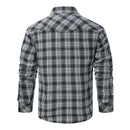 Mens Flannel Plaid Striped Button Shirt Tactical Retro Western Shirt Streetwear