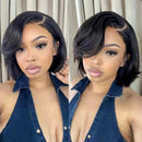6X4 Minimalist Side Part Layered Bob Wig With Blowout Bangs Glueless Human Hair Wig