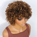 Highlight Brown Human Hair Wigs Short Pixie Cut Curly Bob For Women Wigs