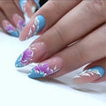 Blue Nails With Flower diamond Wearable Stiletto Fake Nails Full Cover Nail Tips Press On Nails