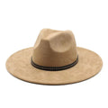 Beige fedora hat with a black band on a white background, Obroi