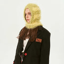 Women Winter Imitation Mink Fur Hat Unisex Knitted Hooded Caps Outdoor Warm One-Piece Neck Collar Beanies Cap