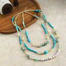 Bohemian Elegant Women's Jewelry Turquoise Natural Stone Glass Hematite Beaded Necklace