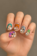 24PCS Cute Anime Character False Nail Simple Ins Style with Pearl Short Oval  Nails for Girls