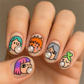 24PCS Cute Anime Character False Nail Simple Ins Style with Pearl Short Oval  Nails for Girls