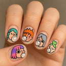 24PCS Cute Anime Character False Nail Simple Ins Style with Pearl Short Oval  Nails for Girls