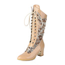 Spring Women Victorian Boots Lace Up Bootie cross straps Princess Lace Hollow Out Shoes