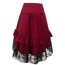 Halloween Half Skirts Gothic High Waist Button Lace Stitching Drawstring Irregular Skirt Medieval