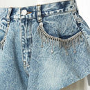Women Ruffled Hem Casual Denim Shorts Personality Jeans