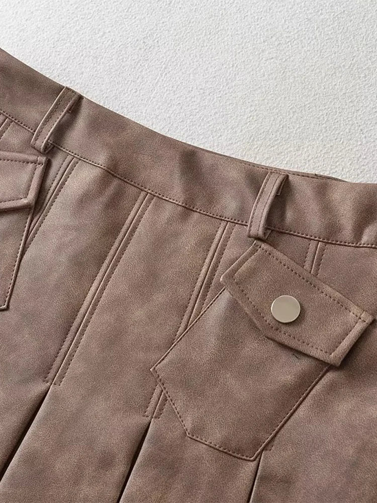 Women Autumn Street Style Pleated Shorts Skirts Mid Waist Mini Skirt Chic