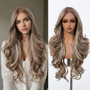 Brown Highlight Wigs Front Wig For Women Long Layer Hair Heat Resistant Natural Hairline