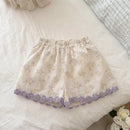Girls' Floral Lace Two-piece Set Summer Top Shorts Set for Little Girls