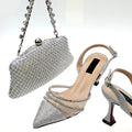 Women's Crystal Square Button Pointed High Heels Water Diamond Shiny Sandal Bag Set