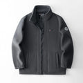 Gray jacket with brand logos on a white background, Obroi