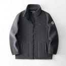 Gray jacket with brand logos on a white background, Obroi