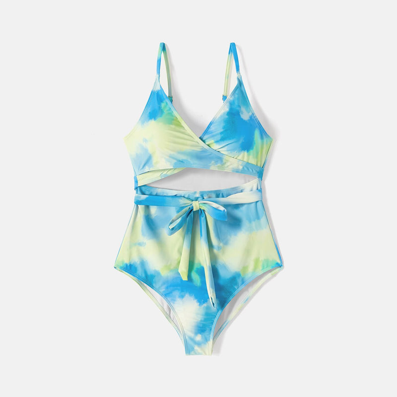 Family Matching Tie Dye Cut Out One-piece Swimsuit and Swim Trunks