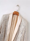 Women Coat Shiny Sequin Cardigan Open Stitch Long Sleeve Club Spring Autumn Blazer Jacket
