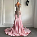 Pink Dresses Sheer Mesh Top Luxury Sparkly Silver Diamond Black Girls Pink Prom Formal Party Gowns