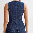 Summer Women Button Front Denim Vest Tops Sleeveless Split Top Waistcoat Tank Tops