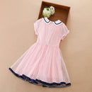 Girls Summer Princess Dress Children Short Sleeves Mesh Dress Kids Clothing Elegant Bow Tie Party Birthday Dresses