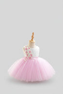 Baby Summer Infant Girls Boutique Pink Floral Bow Mesh Dress Princess Kids Sweet Party Dress 0-3 T