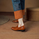 Genuine Leather Women's Loafers Autumn Splicing Wrinkle Low Heels Retro Loafers